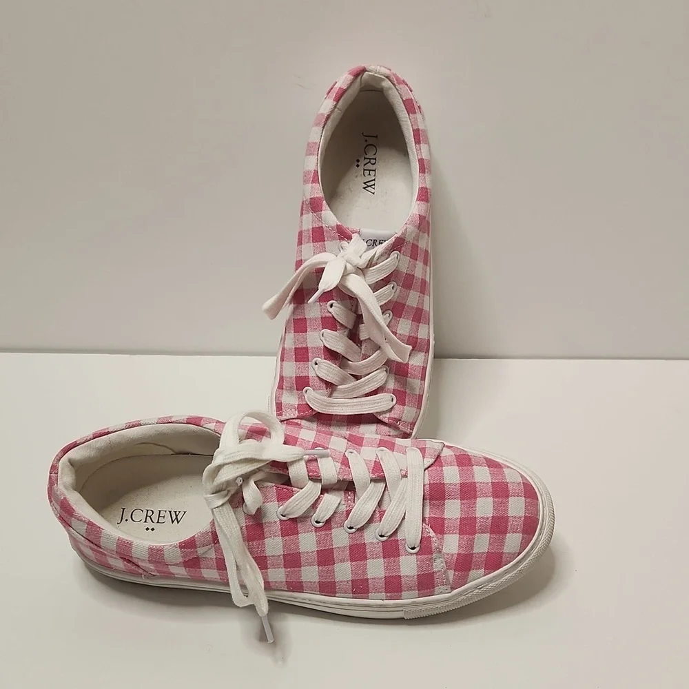 J.CREW Women's Pink and White Gingham Lace-Up 